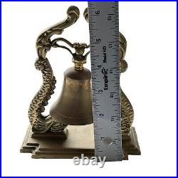 Vintage 6.5 Solid Brass Dragon Koi Fish Ship Desk Mantle Asian Style Bell