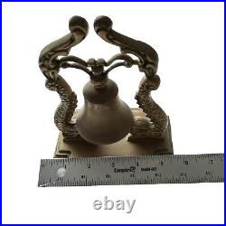 Vintage 6.5 Solid Brass Dragon Koi Fish Ship Desk Mantle Asian Style Bell