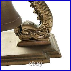Vintage 6.5 Solid Brass Dragon Koi Fish Ship Desk Mantle Asian Style Bell