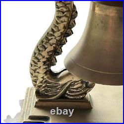 Vintage 6.5 Solid Brass Dragon Koi Fish Ship Desk Mantle Asian Style Bell