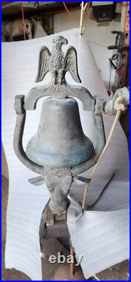 Vintage 6 Rocking Steer Head Brass Patio Garden Farm Dinner Bell Eagle On Top