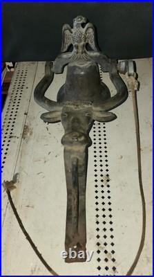Vintage 6 Rocking Steer Head Brass Patio Garden Farm Dinner Bell Eagle On Top
