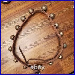 Vintage/Antique 15 Brass Sleigh Bells on a 48 Double Thick Leather Belt/Strap