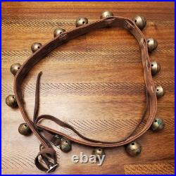 Vintage/Antique 15 Brass Sleigh Bells on a 48 Double Thick Leather Belt/Strap