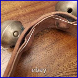 Vintage/Antique 15 Brass Sleigh Bells on a 48 Double Thick Leather Belt/Strap