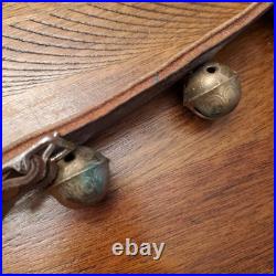 Vintage/Antique 15 Brass Sleigh Bells on a 48 Double Thick Leather Belt/Strap