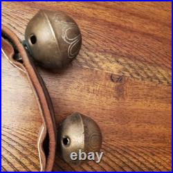 Vintage/Antique 15 Brass Sleigh Bells on a 48 Double Thick Leather Belt/Strap