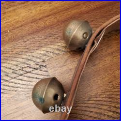 Vintage/Antique 15 Brass Sleigh Bells on a 48 Double Thick Leather Belt/Strap