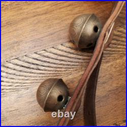 Vintage/Antique 15 Brass Sleigh Bells on a 48 Double Thick Leather Belt/Strap