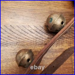Vintage/Antique 15 Brass Sleigh Bells on a 48 Double Thick Leather Belt/Strap