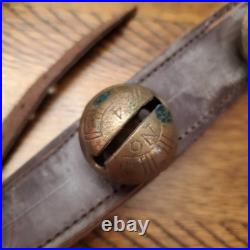 Vintage/Antique 15 Brass Sleigh Bells on a 48 Double Thick Leather Belt/Strap