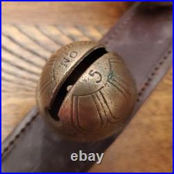 Vintage/Antique 15 Brass Sleigh Bells on a 48 Double Thick Leather Belt/Strap