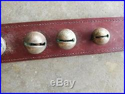 Vintage/Antique 20 Brass Embossed graduated Sleigh Bells on 8'leather strap