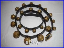 Vintage Antique 23 Brass Embossed Graduated Sleigh Bells on 78 Leather Belt