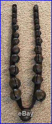 Vintage Antique 23 Brass Etched Graduated Numbered Sleigh Bells on 60Leather