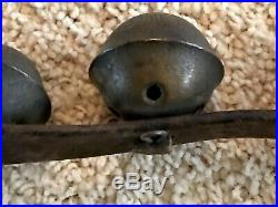 Vintage Antique 23 Brass Etched Graduated Numbered Sleigh Bells on 60Leather