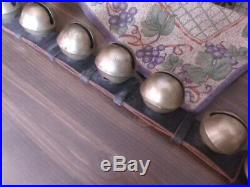 Vintage Antique 24 Brass Sleigh Bells double leather
