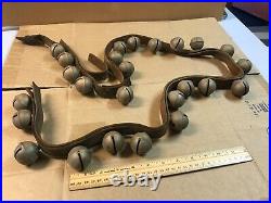 Vintage Antique 25 Brass Graduated Horse Sleigh Bells on Leather Strap