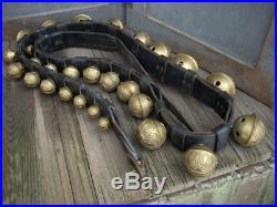 Vintage Antique 29 Brass Sleigh Bells 8ft Leather Belt Graduated Numbers #1- #15