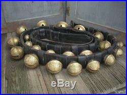 Vintage Antique 29 Brass Sleigh Bells 8ft Leather Belt Graduated Numbers #1- #15