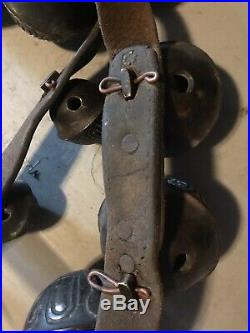 Vintage Antique 29 Numbered Brass Sleigh Bells On Original Leather Strap