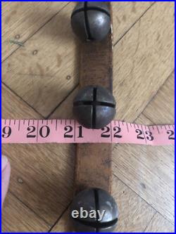 Vintage Antique 30 Brass Horse Sleigh Jingle Bells on 84 Rustic Leather Strap