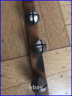 Vintage Antique 30 Brass Horse Sleigh Jingle Bells on 84 Rustic Leather Strap