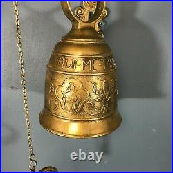 Vintage Antique Brass Bell Door Knocker Wall Mount Vocem-Meam-a Ovime-Tangit