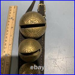 Vintage Antique Brass Graduated Sleaigh Bells On Leather