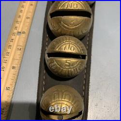 Vintage Antique Brass Graduated Sleaigh Bells On Leather