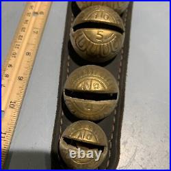 Vintage Antique Brass Graduated Sleaigh Bells On Leather
