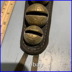 Vintage Antique Brass Graduated Sleaigh Bells On Leather