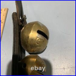 Vintage Antique Brass Graduated Sleaigh Bells On Leather