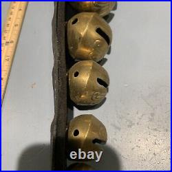 Vintage Antique Brass Graduated Sleaigh Bells On Leather