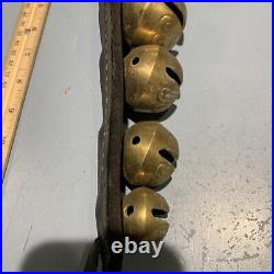 Vintage Antique Brass Graduated Sleaigh Bells On Leather