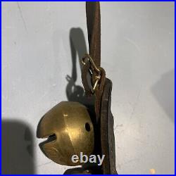 Vintage Antique Brass Graduated Sleaigh Bells On Leather
