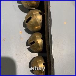 Vintage Antique Brass Graduated Sleaigh Bells On Leather
