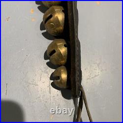 Vintage Antique Brass Graduated Sleaigh Bells On Leather