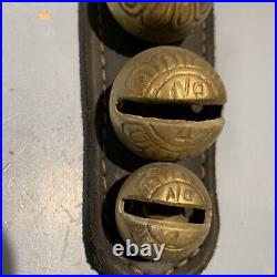 Vintage Antique Brass Graduated Sleaigh Bells On Leather