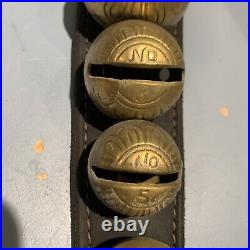 Vintage Antique Brass Graduated Sleaigh Bells On Leather