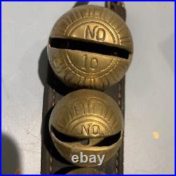 Vintage Antique Brass Graduated Sleaigh Bells On Leather