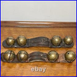 Vintage Antique Brass Jingle Sleigh Bells Primitive Leather Strap Bells LARGE