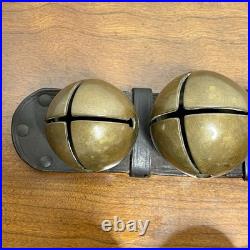 Vintage Antique Brass Jingle Sleigh Bells Primitive Leather Strap Bells LARGE