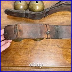 Vintage Antique Brass Jingle Sleigh Bells Primitive Leather Strap Bells LARGE