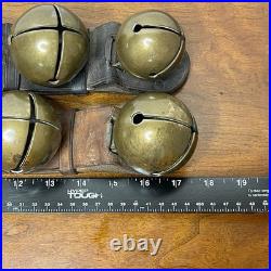 Vintage Antique Brass Jingle Sleigh Bells Primitive Leather Strap Bells LARGE
