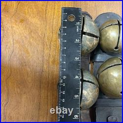 Vintage Antique Brass Jingle Sleigh Bells Primitive Leather Strap Bells LARGE