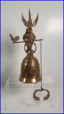 Vintage Antique Brass Monastery Church Bell Hanging Wall Mount Pull Chain Latin