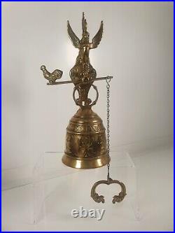 Vintage Antique Brass Monastery Church Bell Hanging Wall Mount Pull Chain Latin