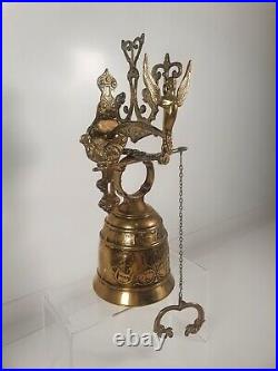 Vintage Antique Brass Monastery Church Bell Hanging Wall Mount Pull Chain Latin