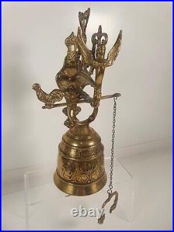 Vintage Antique Brass Monastery Church Bell Hanging Wall Mount Pull Chain Latin